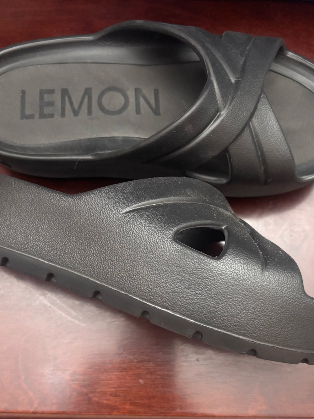 Lemon Black Slip-On Comfort Sandals